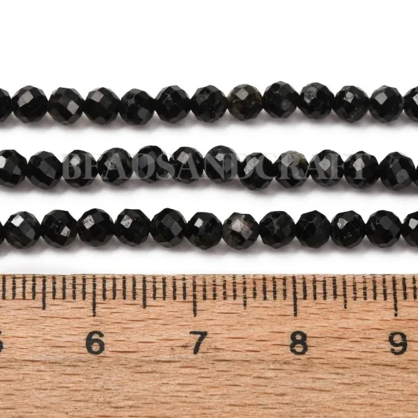 Natural black tourmaline faceted round beads 3mm