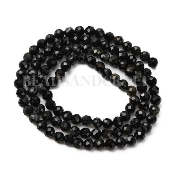 Natural black tourmaline faceted round beads 3mm
