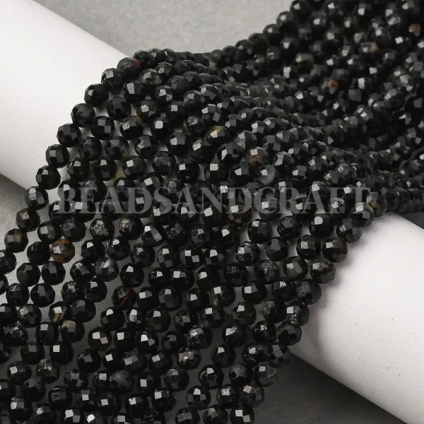 Natural black tourmaline faceted round beads 3mm
