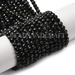 Natural black tourmaline faceted round beads 3mm