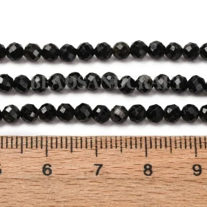 Natural black tourmaline faceted round beads 3mm