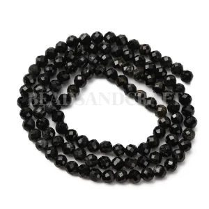 Natural black tourmaline faceted round beads 3mm