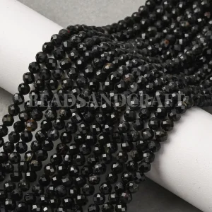 Natural black tourmaline faceted round beads 3mm