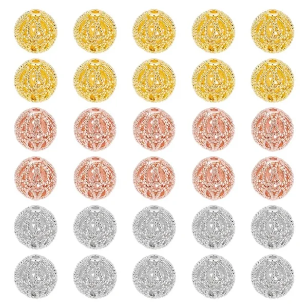 Rack plating brass round hollow beads | manik pembatas tembaga motif bulat