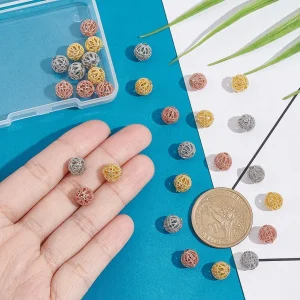 Rack plating brass round hollow beads | manik pembatas tembaga motif bulat