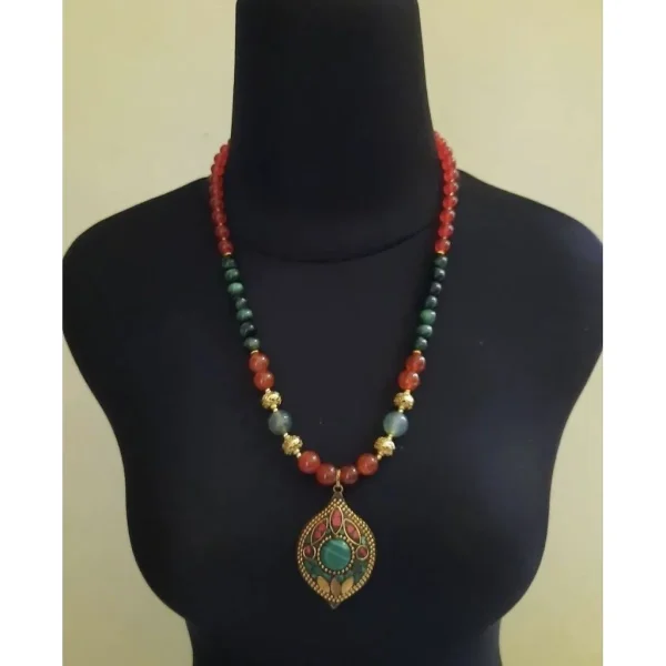 Kalung ethnic red agate and green tiger eye | kalung etnik elegan