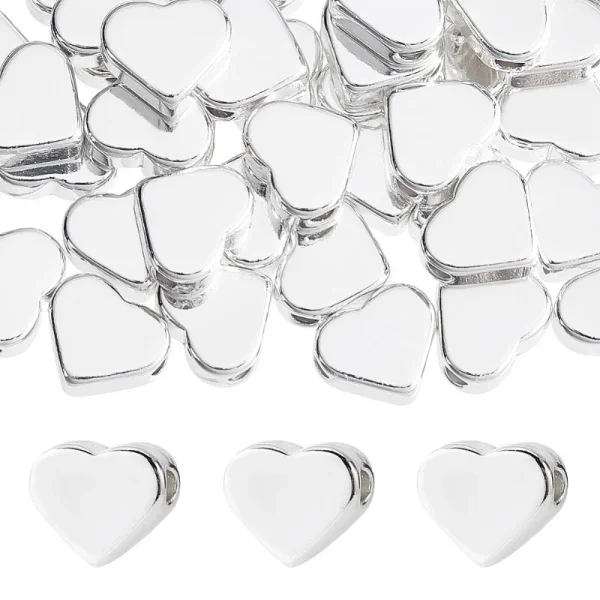 Brass heart silver plated beads | manik bentuk hati warna silver