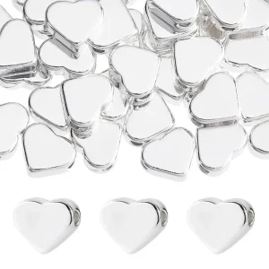 Brass heart silver plated beads | manik bentuk hati warna silver
