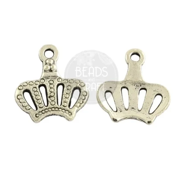 Metal alloy antique silver crown charm