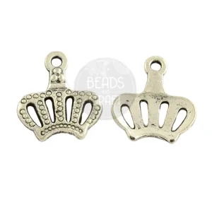 Metal alloy antique silver crown charm
