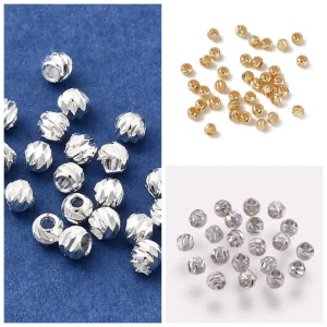 Brass beads real gold plated spiral round | manik bulat motif