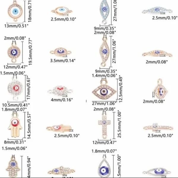 Metal alloy with crystal rhinestones eye connector charms