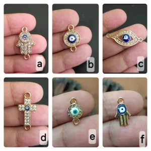 Metal alloy with crystal rhinestones eye connector charms