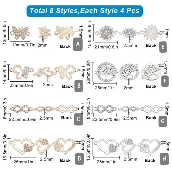 Metal alloy brass with crystal rhinestones connector charms