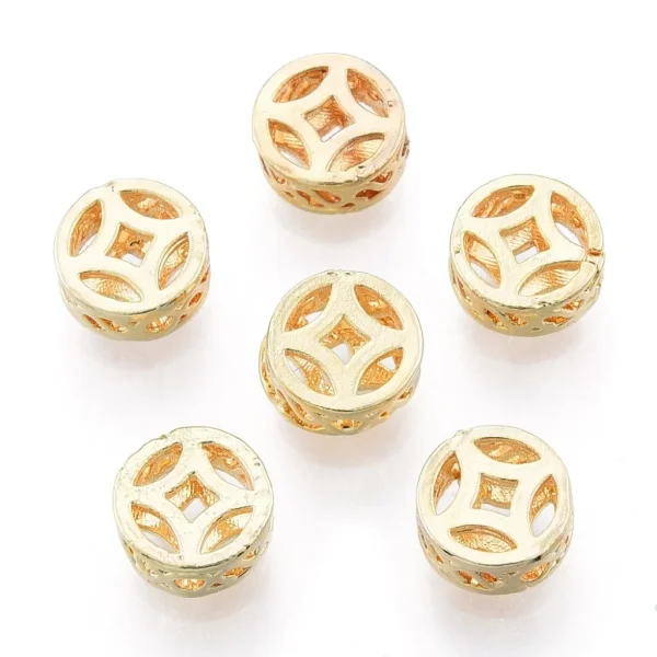 18k gold plated flat round coin beads (2pcs) | manik bulat motif koin emas