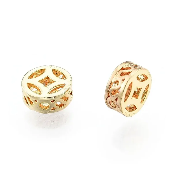 18k gold plated flat round coin beads (2pcs) | manik bulat motif koin emas