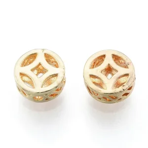 18k gold plated flat round coin beads (2pcs) | manik bulat motif koin emas