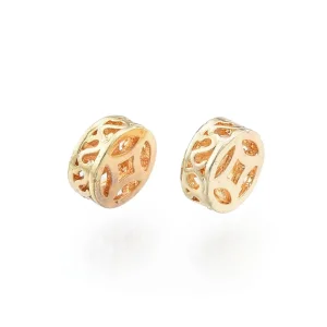 18k gold plated flat round coin beads (2pcs) | manik bulat motif koin emas