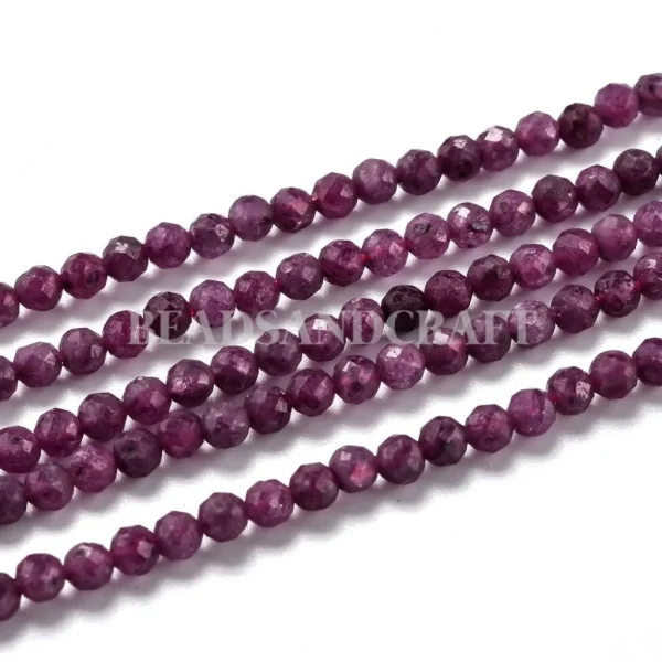 PO - Natural red ruby corundum faceted round beads | batu alam ruby