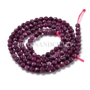 PO - Natural red ruby corundum faceted round beads | batu alam ruby