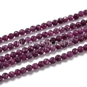 PO - Natural red ruby corundum faceted round beads | batu alam ruby