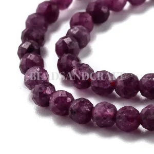 PO - Natural red ruby corundum faceted round beads | batu alam ruby