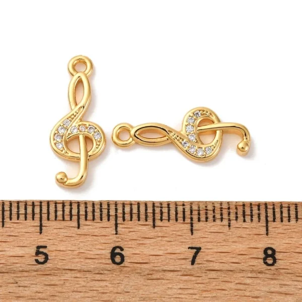 Musical Note 18k gold plated brass cubic zirconia charm liontin | charm musik cz