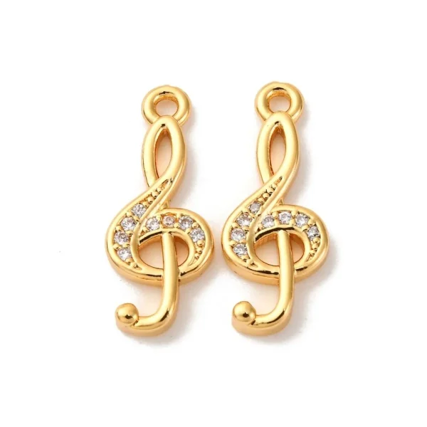 Musical Note 18k gold plated brass cubic zirconia charm liontin | charm musik cz