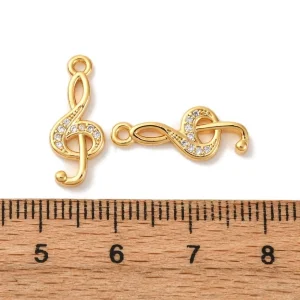 Musical Note 18k gold plated brass cubic zirconia charm liontin | charm musik cz