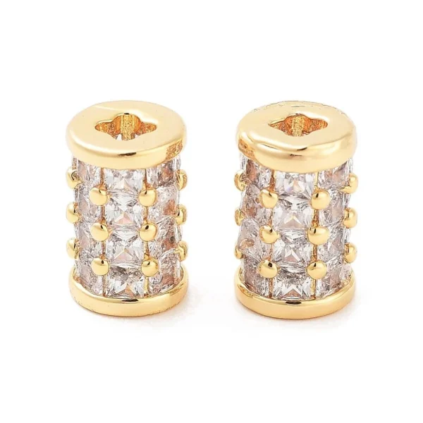 Tube Brass Micro Pave Clear CZ Beads, Real 18K Gold Plated | manik tabung zircon