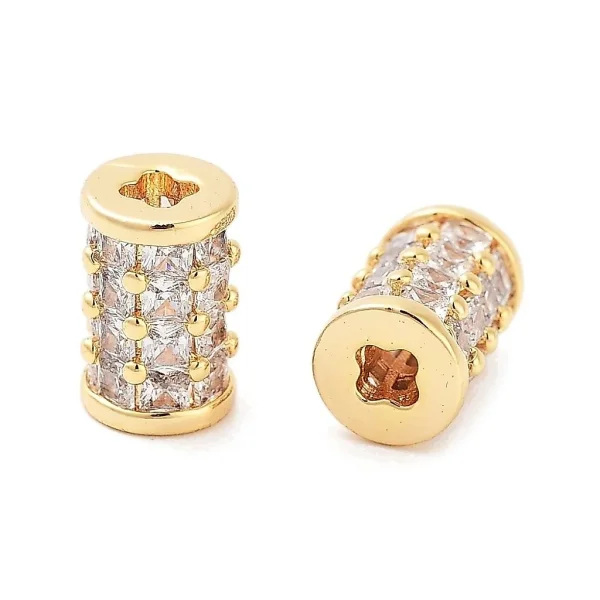 Tube Brass Micro Pave Clear CZ Beads, Real 18K Gold Plated | manik tabung zircon