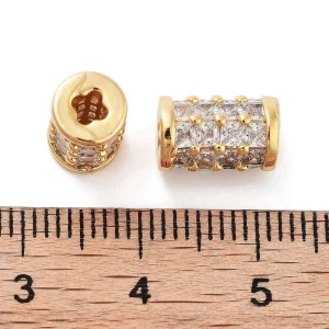 Tube Brass Micro Pave Clear CZ Beads, Real 18K Gold Plated | manik tabung zircon