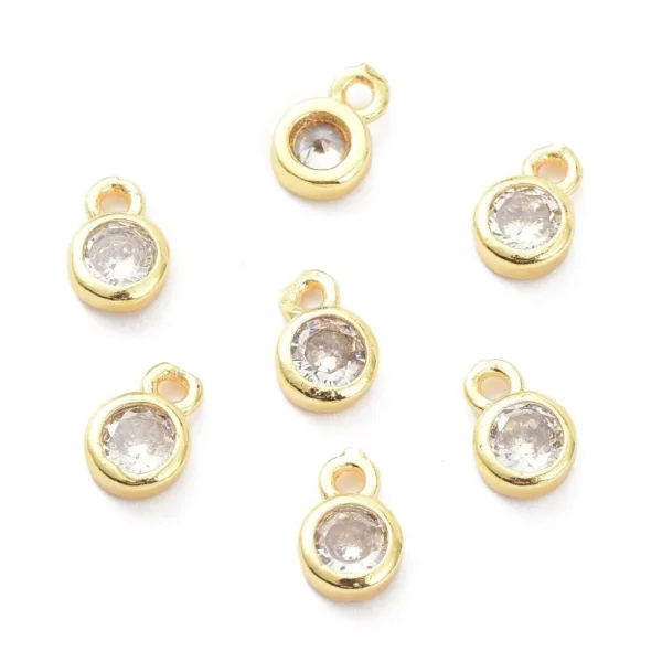Flat round Brass Micro Pave Clear CZ charm pendant, Real 18K Gold Plated | liontin charm simpel bulat