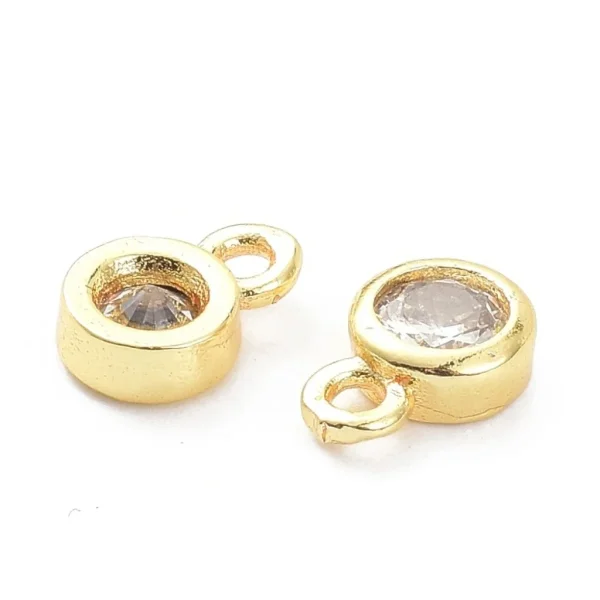 Flat round Brass Micro Pave Clear CZ charm pendant, Real 18K Gold Plated | liontin charm simpel bulat
