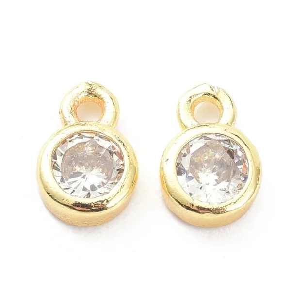 Flat round Brass Micro Pave Clear CZ charm pendant, Real 18K Gold Plated | liontin charm simpel bulat