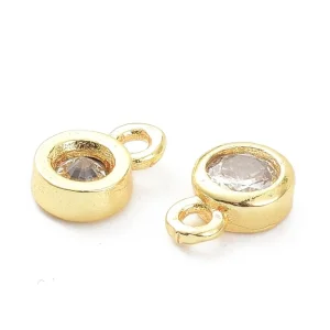 Flat round Brass Micro Pave Clear CZ charm pendant, Real 18K Gold Plated | liontin charm simpel bulat