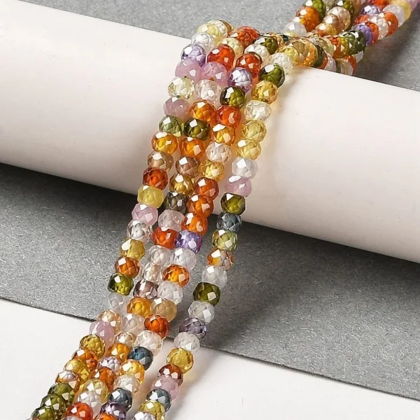 Cubic zirconia mix color faceted rondelle beads | manik zircon asli warna warni