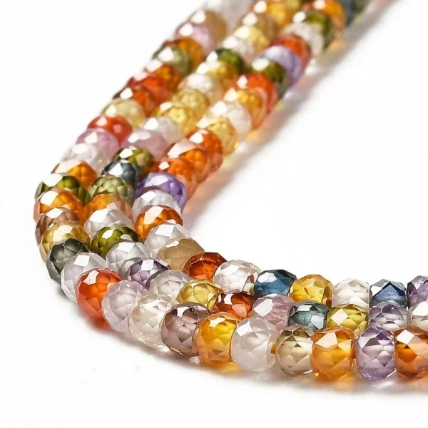 Cubic zirconia mix color faceted rondelle beads | manik zircon asli warna warni