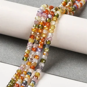 Cubic zirconia mix color faceted rondelle beads | manik zircon asli warna warni
