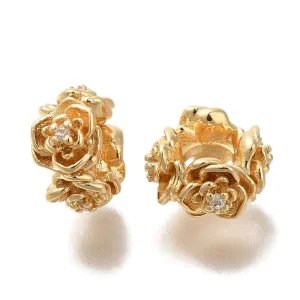 Flower 18k gold plated brass cz beads | manik bunga zircon