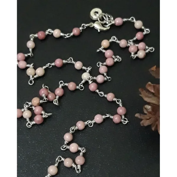 Kalung panjang natural pink rhodonite