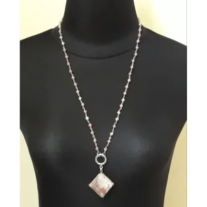 Kalung panjang natural pink rhodonite