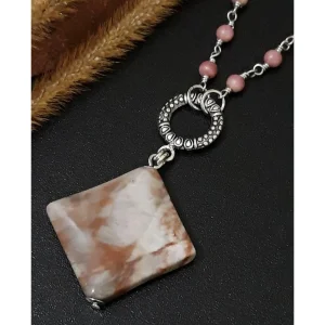 Kalung panjang natural pink rhodonite