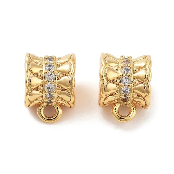 Column tube Brass Micro Pave Clear CZ bail Beads, Real 18K Gold Plated | manik gantungan charms zircon