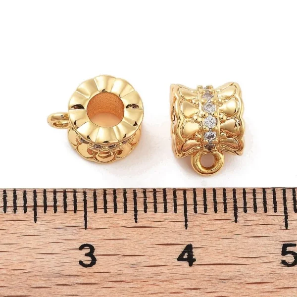 Column tube Brass Micro Pave Clear CZ bail Beads, Real 18K Gold Plated | manik gantungan charms zircon