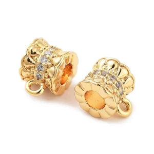 Column tube Brass Micro Pave Clear CZ bail Beads, Real 18K Gold Plated | manik gantungan charms zircon