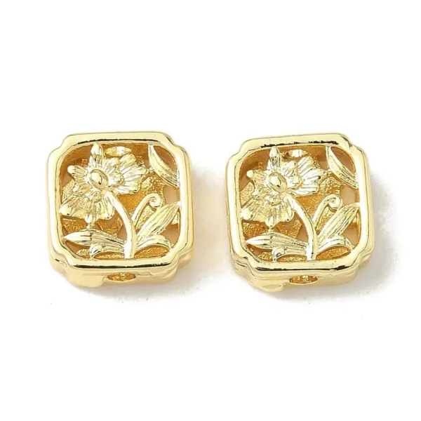 Brass beads gold plating square flowers | manik tembaga lapis emas