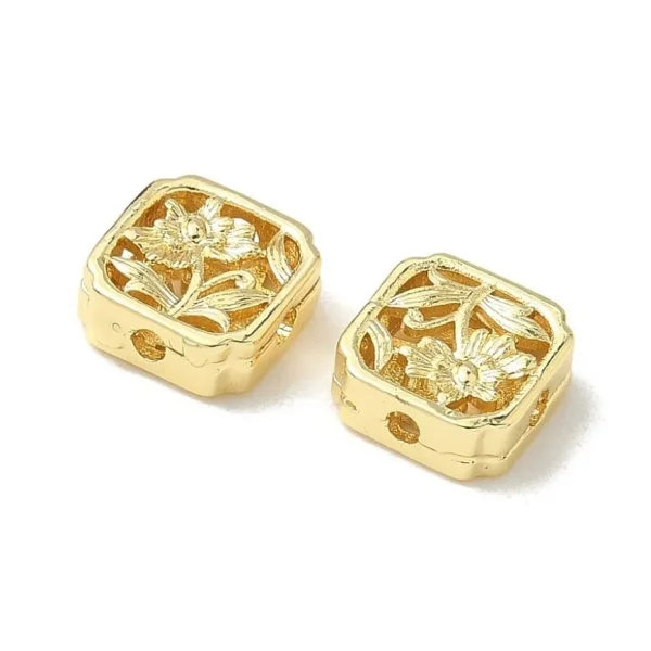 Brass beads gold plating square flowers | manik tembaga lapis emas