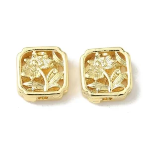 Brass beads gold plating square flowers | manik tembaga lapis emas