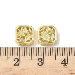 Brass beads gold plating square flowers | manik tembaga lapis emas